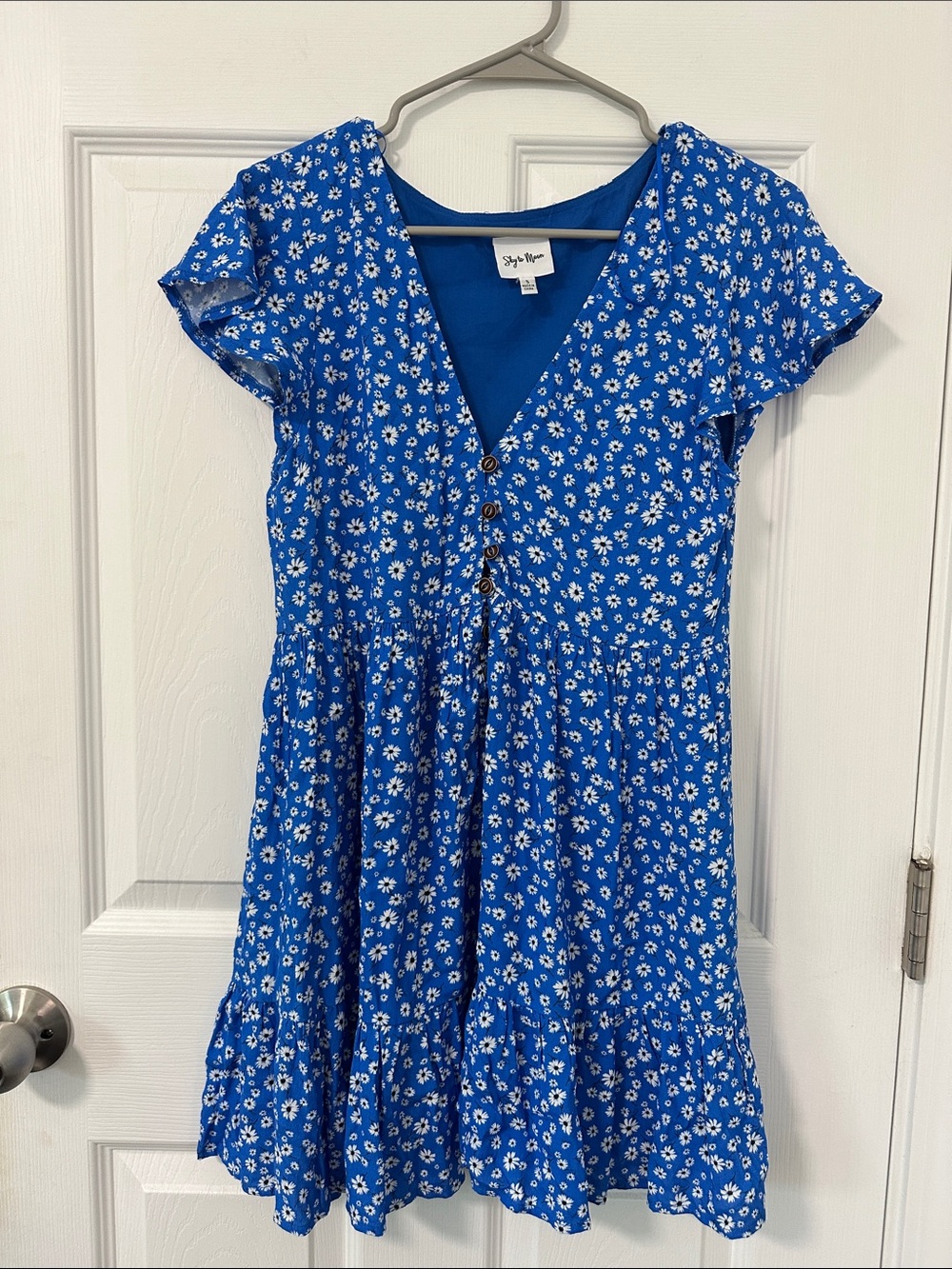 Blue Floral Button Mini Dress
